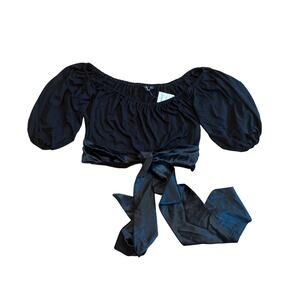 NWT Bebe Vintage Y2K Black Off the Shoulder Cropped Top Bottom Top M